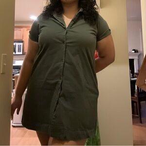 Frank & Oak Olive Green Mini Shirt Dress